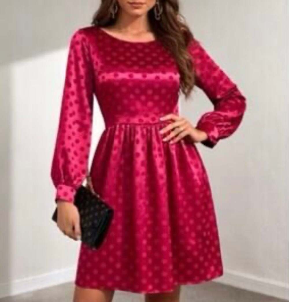 ModCloth Polka Dot Jacquard Satin Midi Dress Size Large Cranberry Crimson Bishop